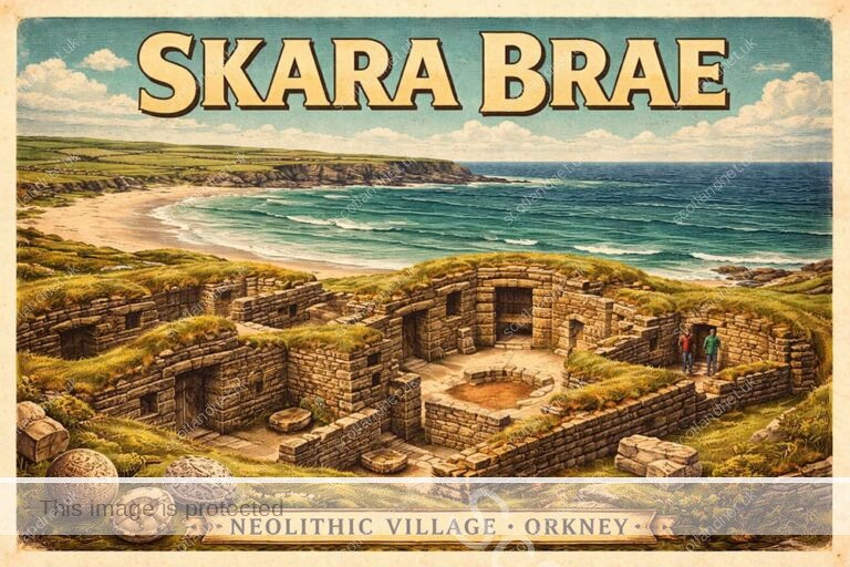 Places 6 skara brae orkney neolithic village vintage horizontal scotlandnet 1 768x512